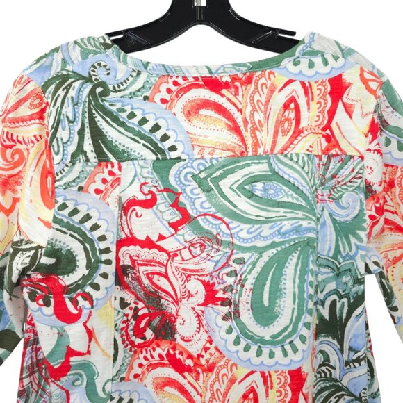 Chicos Floral Print Paisley Boho Top Womens 1 US M 3/4 Sleeve Scoop Neck Tunic - Picture 12 of 16